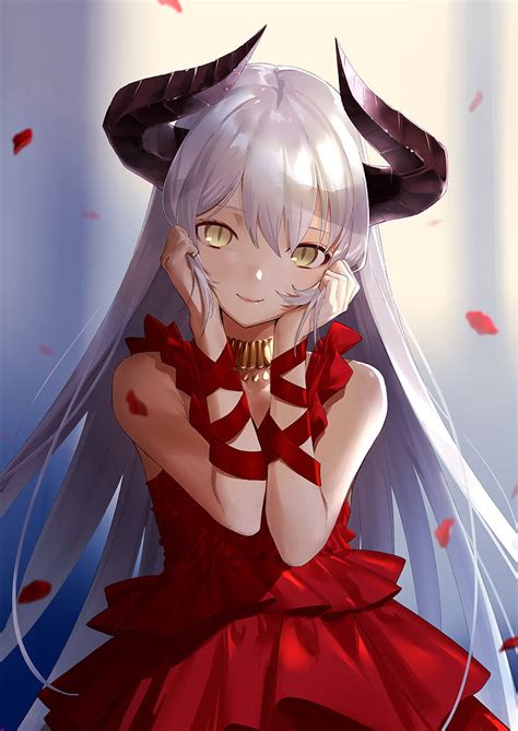 Anime Girl With Horns And White Hair