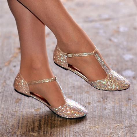 Women Diamante Rhinestone Ballet Shoes Flats T Bar Pumps Prom Wedding Evening Gold Wedding