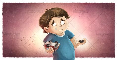 Illustration Of Sad Boy Crying Over His Broken Toy Illustrations From