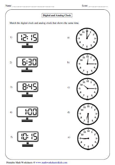 all kinds of time worksheets matching analog and digital clock clock worksheets printable math