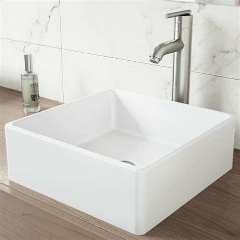 Shop Vigo Vessel Bathroom Sets White Stone Vessel Square Bathroom Sink