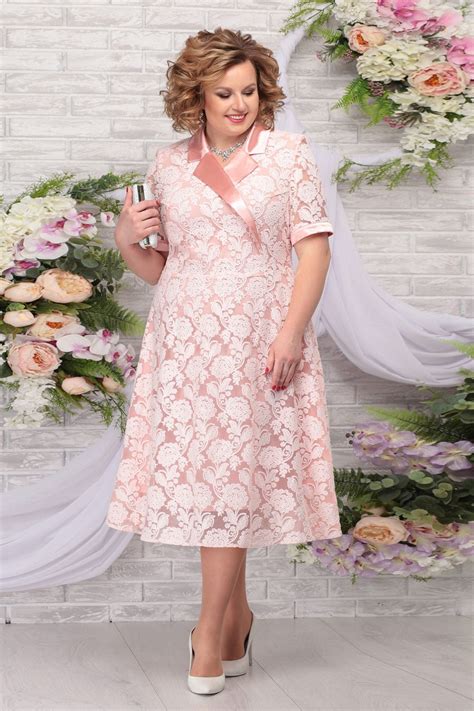 Pink Lace Mother Of The Groom Dresses Mid Calf Plus Size A Line Womens