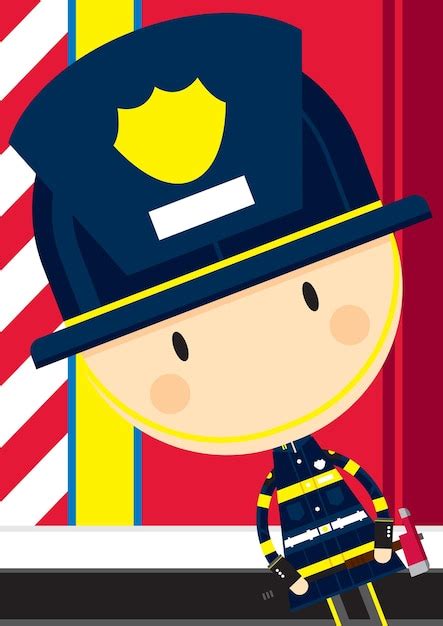 Premium Vector Cute Cartoon Big Head Firefighter With Axe Emergency