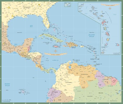Central America Caribbean Map Digital Creative Force