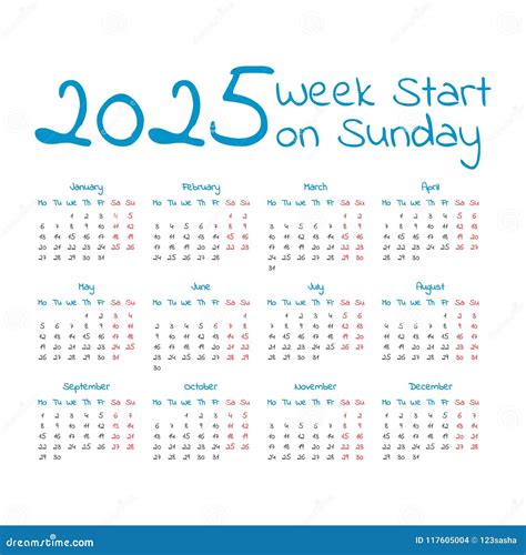 Simple 2025 Year Calendar Stock Vector Illustration Of Simple 117605004