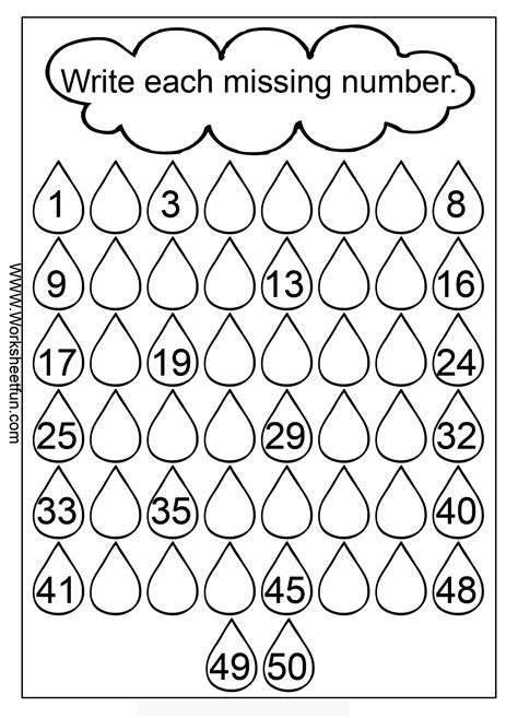 Missing Numbers Up To 50 Worksheet