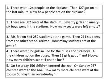 The key words to look out for in a problem sum involving subtraction are: Word Problems--3 digit addition and subtraction by ...
