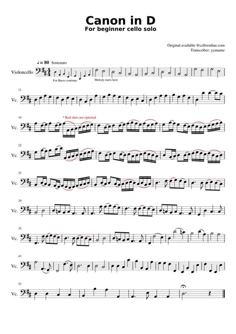 Cello Solo Canon In D P37 Sheet Music For Cello Solo