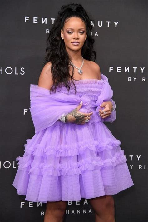 Rihanna Dazzles In A Lilac Gown At Fenty Beauty Lfw Launch