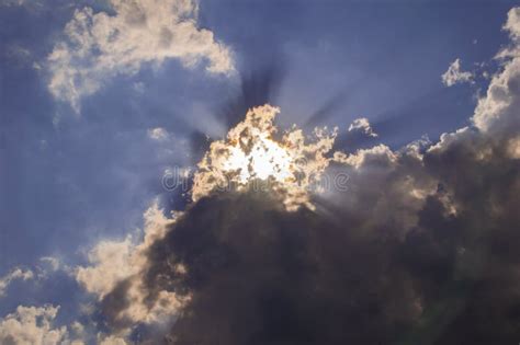 The Sun S Rays Break Through The Clouds In The Sky Stock Image Image