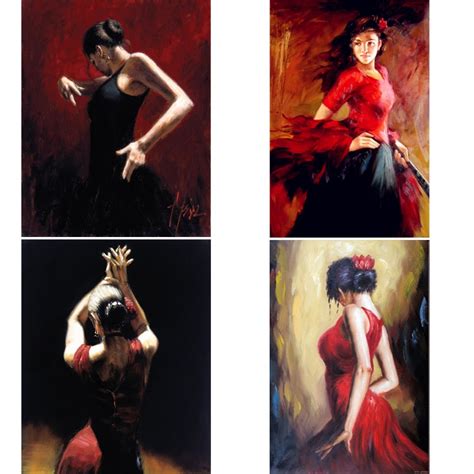Handmade Oil Paintings Lady Spanish Flamenco Dancer Figure Art On