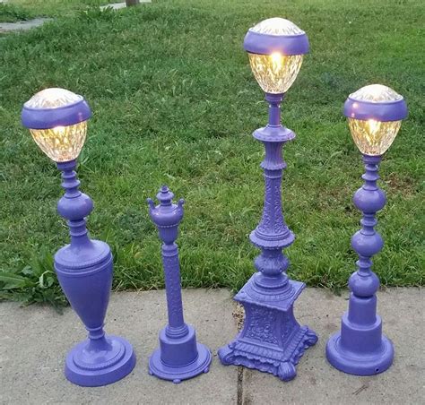 Repurposed Old Lamps And Candle Holders With Solar Lights Added
