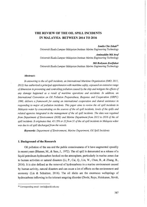 This happens both in sea and land. (PDF) The review of the oil spill incidents in Malaysia ...
