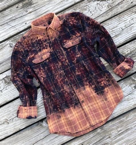 Distressed Bleached Flannel Shirt Bleached Flannel Etsy