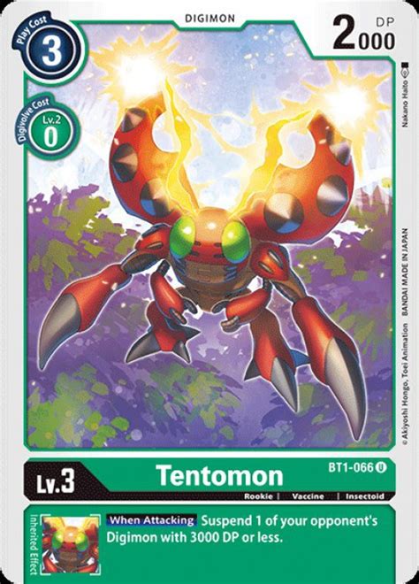 Digimon Trading Card Game 2020 V1 Single Card Uncommon Tentomon Bt1