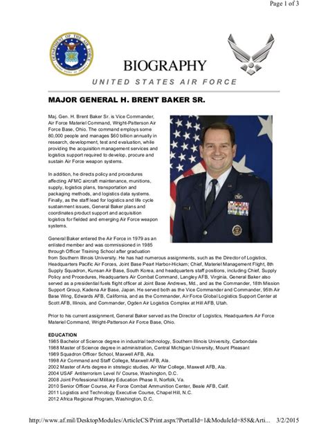 Maj Gen Baker Biography