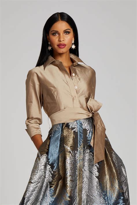 Taffeta Shirt Gown With Feather Pattern Artofit