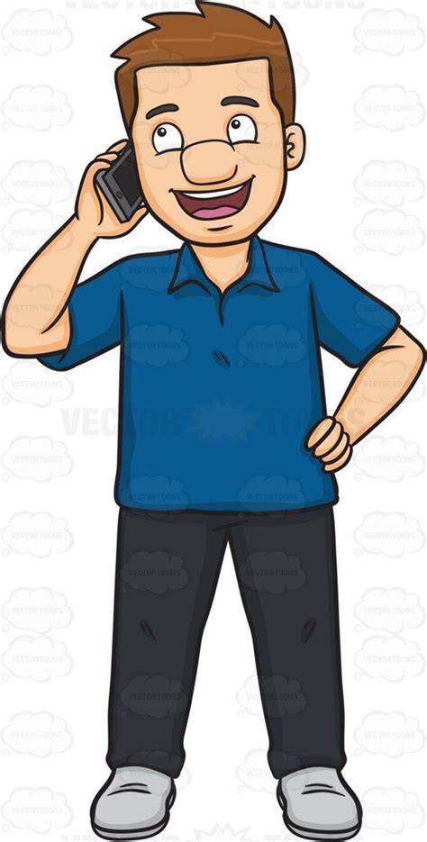 A Happy Man Calling Someone On His Phone Cartoon Clipart