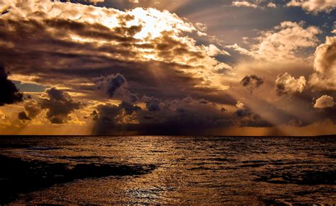 Download Horizon Sky Cloud Ocean Sunbeam Nature Sunset Hd Wallpaper By