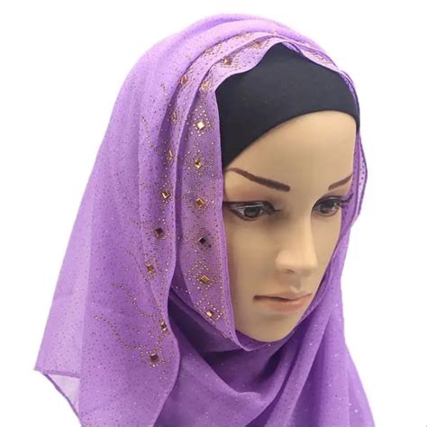 2018 Islamic Adult Promotion Fashion Muslim Rhinestone Chiffon Diamond