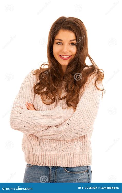 Portrait Of A Beautiful Teenage Caucasian Woman Isolated Over White