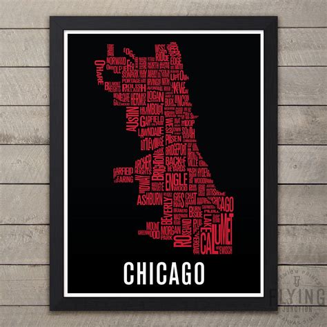 Chicago Neighborhood Map Poster Etsy Chicago Neighborhoods Map
