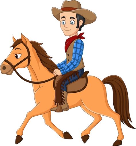 Premium Vector Cartoon Cowboy Riding On A Horse
