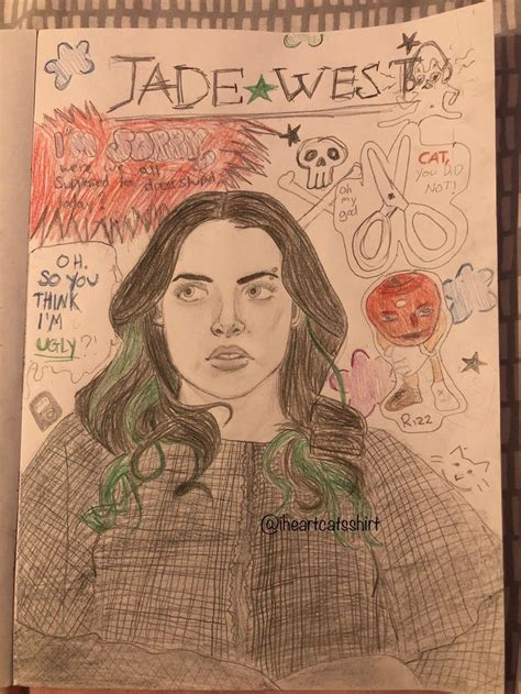 A Drawing Of A Womans Face On A Piece Of Paper With The Words Jade West Above It