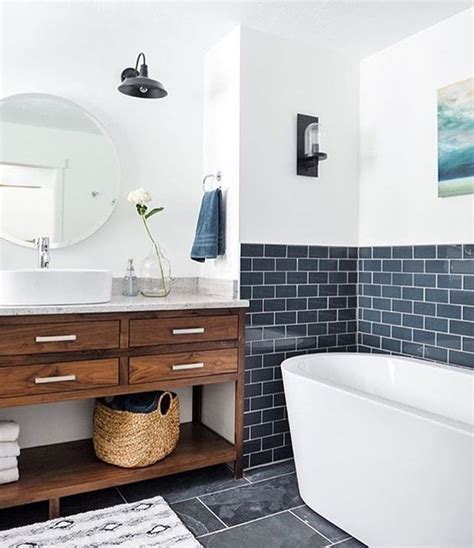 Black hexagon mosaic tiles bathroom. 33 Chic Subway Tiles Ideas For Bathrooms - DigsDigs