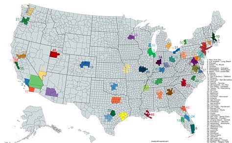 Map Of Americas 50 Largest Metropolitan Areas By Populations Interestingasfuck