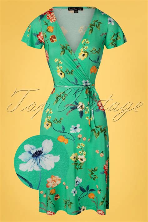 60s Robin Floral Dress In Turquoise