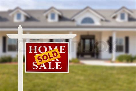 Sold Home For Sale Sign In Front Of New House Stock Image Colourbox