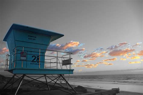 Beach Lifeguard Tower 28 Black And White Sunset Carlsbad Etsy
