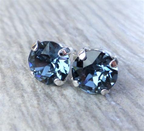 Navy Blue Swarovski Stud Earrings Crystal Rhinestone Stud Earrings