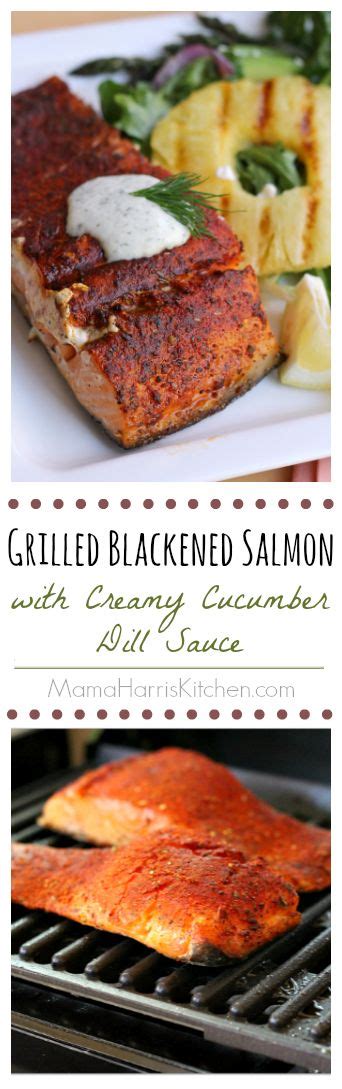 Grilled Blackened Salmon With Creamy Cucumbers And Garlic