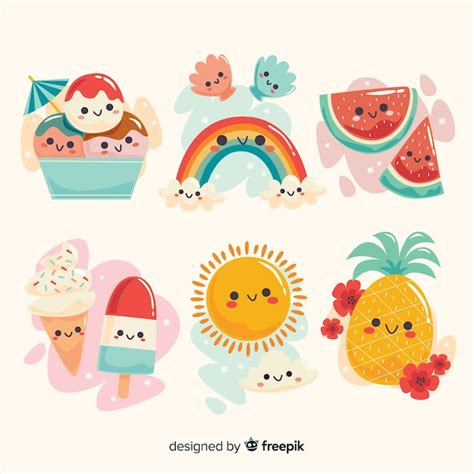 Kawaii Summer Elements Collection Vector Free Download