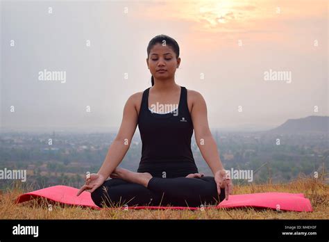Young Indian Girl Doing Yoga Lotus Pose Padmasana Ideal Pose For