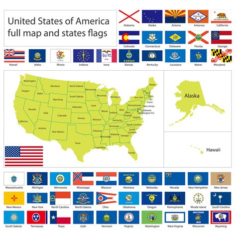 United States Wall Map With State Flags Poster Educational Poster