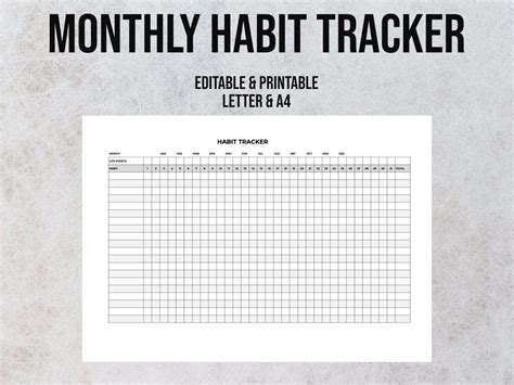 Printable Monthly Habit Tracker PDF Letter A4 Sizes Etsy Finland In