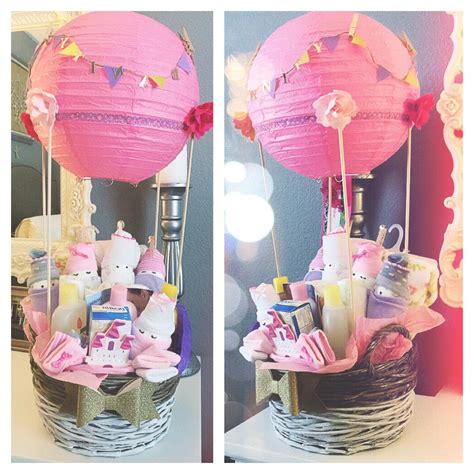 What to put in baby shower gift basket. Baby Hot Air Balloon basket | Etiquetas de regalos de ...