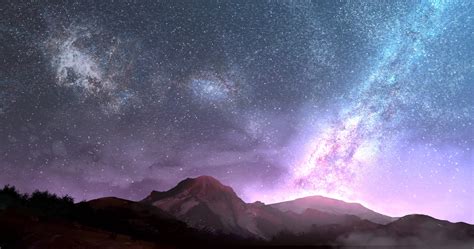 Download Starry Sky Star Sky Night Mountain Nature Sci Fi Milky Way Hd