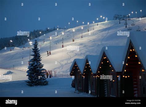 Floodlit Ski Slopes At Levi Lapland Finland Stock Photo Alamy
