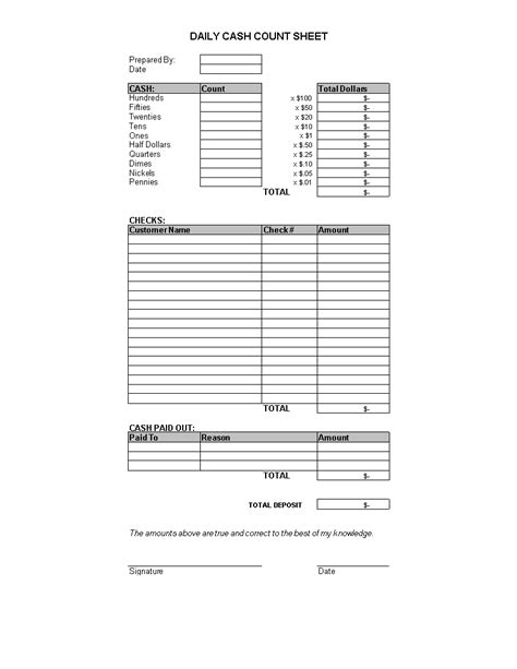 The daily cash report template is used by cashiers to account for all of the cash and cash upon beginning a shift, each cashier should count the beginning balance of their cash drawer and the settlement sheet should be compared to the cash register tape and any overage/shortage documented. Daily Cash Sheet | Templates at allbusinesstemplates.com
