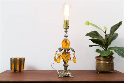 Orange Gypsy Lamp Glass And Metal Bedside Table Lamp With Gold