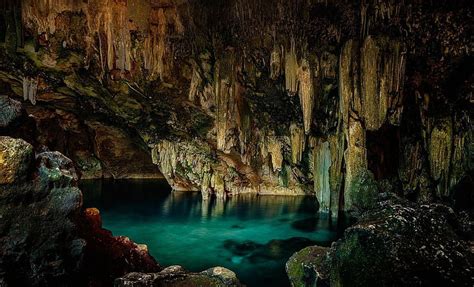 Hd Wallpaper Brown And Gray Cave Cenotes Stalactites Water Nature