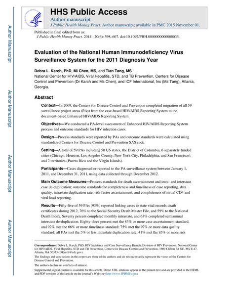 Pdf Evaluation Of The National Human Immunodeficiency Virus