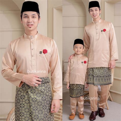 Baju Melayu Nude Champagne Set Ayah Anak Sedondon Baju Melayu Raya