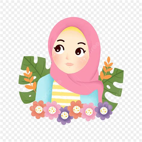 Gambar Gadis Hijab Kartun Lucu Dengan Ornamen Bunga Gadis Kartun Lucu