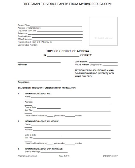 To get a divorce, one spouse must start a court case in the superior court. Printable Online Arizona Divorce Papers & Instructions