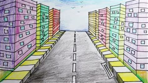 How To Draw A Road And Building 1 Point Perspective For Beginners Youtube